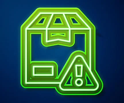 Glowing neon line Delivery security with shield icon isolated on blue backg.. 스톡 일러스트