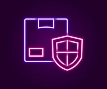 Glowing neon line Delivery security with shield icon isolated on black back.. Stock Illustration