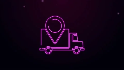 Glowing neon line Delivery tracking icon isolated on purple background. Parcel Stock Footage 139791028