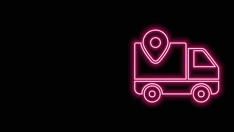 Glowing neon line Delivery tracking icon isolated on black background. Parcel Vídeos de archivo 141014540