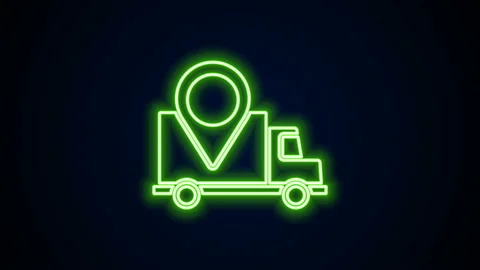 Glowing neon line Delivery tracking icon isolated on black background. Parcel Stock Footage 142177396