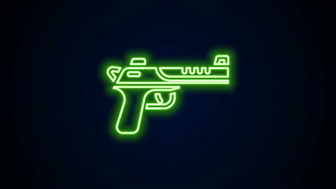Glowing neon line Desert eagle gun icon isolated on black background. 4K Video Stock Footage 142336627