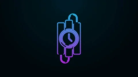 Glowing neon line Detonate dynamite bomb stick and timer clock icon isolated on Stock Footage 140159991
