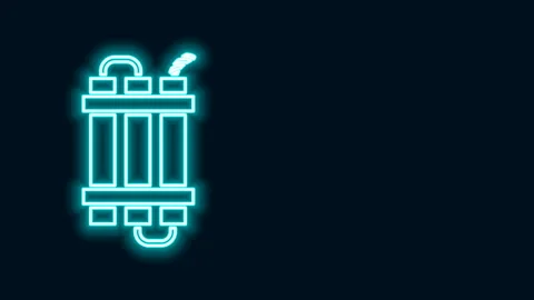 Glowing neon line Detonate dynamite bomb stick and timer clock icon isolated on Stock Footage 141554989