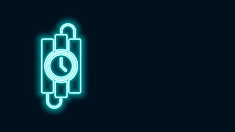 Glowing neon line Detonate dynamite bomb stick and timer clock icon isolated on Stock Footage 141827079