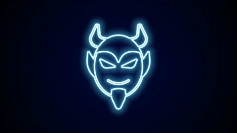 Glowing neon line Devil head icon isolated on black background. Happy Halloween Stock Footage 227346841