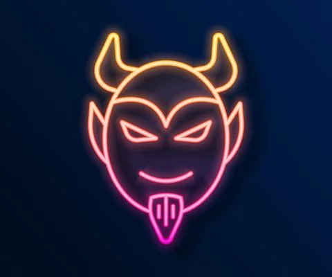Glowing neon line Devil head icon isolated on black background. Happy Halloween Stock Illustration