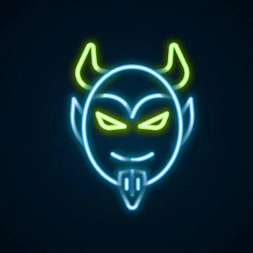 Glowing neon line Devil head icon isolated on black background. Happy Halloween Illustrazione stock