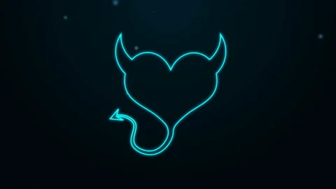 Glowing neon line Devil heart with horns and a tail icon isolated on black Stock Footage 139498744