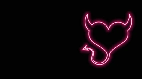 Glowing neon line Devil heart with horns and a tail icon isolated on black Stock Footage 140887406