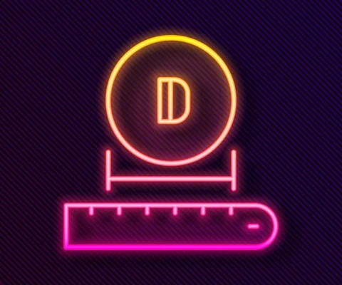 Glowing neon line Diameter icon isolated on black background. Vector Stock Illustration