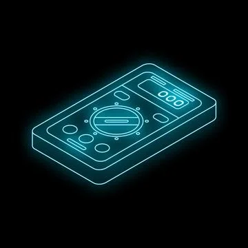 Glowing neon line digital multimeter icon isolated on black background Stock Illustration