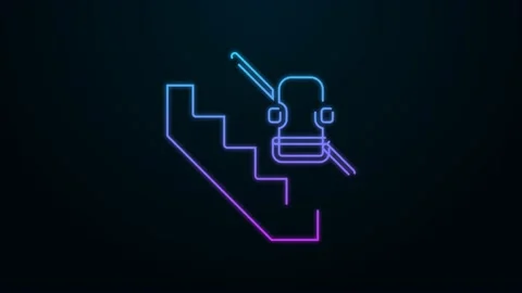 Glowing neon line Disabled access elevator lift escalator icon isolated on black Stock Footage 156030983