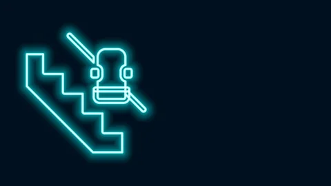 Glowing neon line Disabled access elevator lift escalator icon isolated on black Stock Footage 156030997