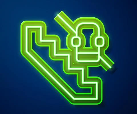 Glowing neon line Disabled access elevator lift escalator icon isolated on blue Stock Illustration