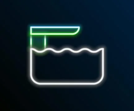Glowing neon line Diving board or springboard icon isolated on black backgr.. Stock Illustration