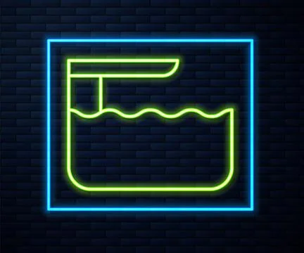 Glowing neon line Diving board or springboard icon isolated on brick wall b.. Stock Illustration