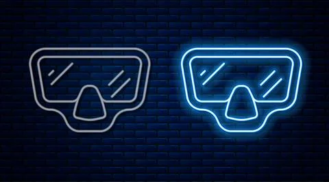 Glowing neon line Diving mask icon isolated on brick wall background. Extre.. Stock Illustration