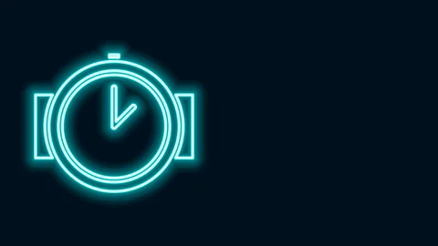 Glowing neon line Diving watch icon isolated on black background. Diving 스톡 동영상 141620005