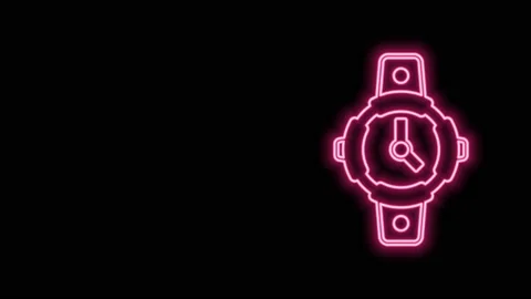 Glowing neon line Diving watch icon isolated on black background. Diving 스톡 동영상 156442564