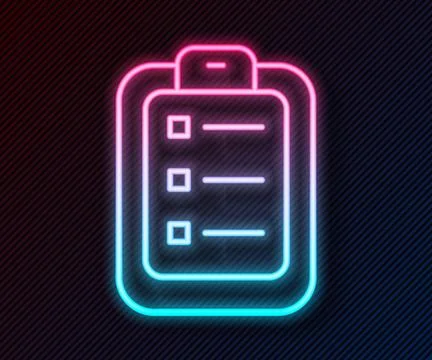 Glowing neon line To do list or planning icon isolated on black background. V Stock Illustration