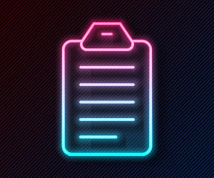 Glowing neon line To do list or planning icon isolated on black background... Stock Illustration