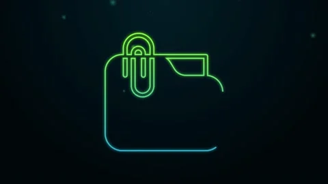 Glowing neon line Document folder with paper clip icon isolated on black Video stock 154744189