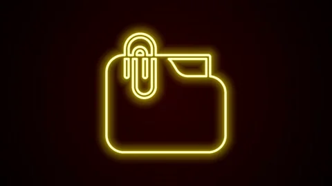 Glowing neon line Document folder with paper clip icon isolated on black Video stock 154744190