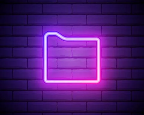 Glowing neon line Document folder icon isolated on brick wall background. Acc Stock Illustration