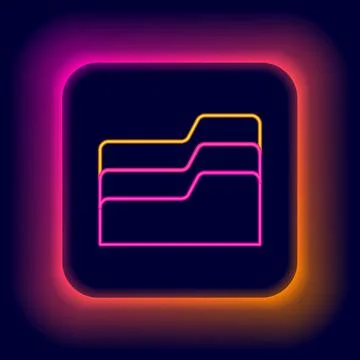 Glowing neon line Document folder icon isolated on black background. Accounting Stock Illustration