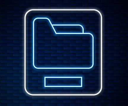Glowing neon line Document folder icon isolated on brick wall background. Acc Stock Illustration