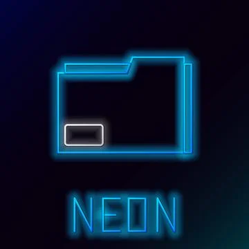 Glowing neon line Document folder icon isolated on black background. Accounti Illustrazione stock