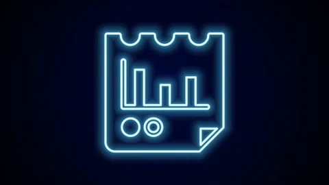Glowing neon line Document with graph chart icon isolated on black background Stock Footage 227325150