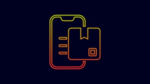Glowing neon line Document tracking marker system icon isolated on blue Stock Footage 227193766