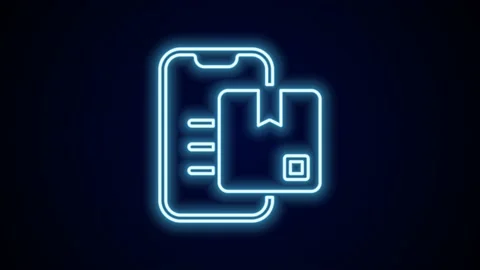 Glowing neon line Document tracking marker system icon isolated on black Stock Footage 227331153
