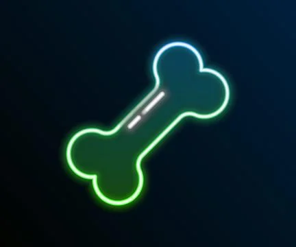 Glowing neon line Dog bone icon isolated on black background. Pets food sym.. Stock Illustration
