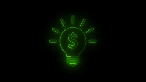 Glowing neon line dollar icon with gear shining light bulb icon. Innovation.. Stock Footage 340486514
