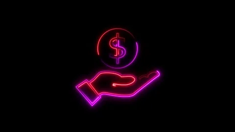 Glowing neon line Dollar Sign in hand icon concept on black background. inv.. Stock Footage 293483294