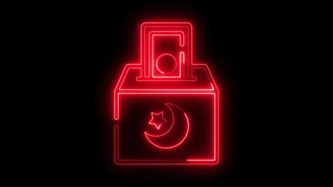 Glowing neon line donation box symbolizing Zakat icon animation video, islamic d Stock Footage 303189718