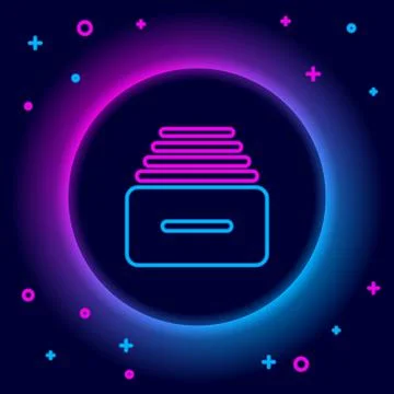 Glowing neon line Drawer with documents icon isolated on black background Stock Illustration