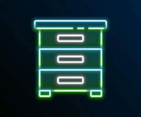 Glowing neon line Drawer with documents icon isolated on black background Stock Illustration