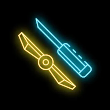 Glowing neon line drawing compass for engineering on black background Stock Illustration