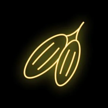 Glowing neon line drawing of dates fruit on black background Stock Illustration