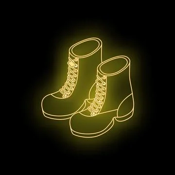 Glowing neon line drawing of a pair of hiking boots Ilustração Stock