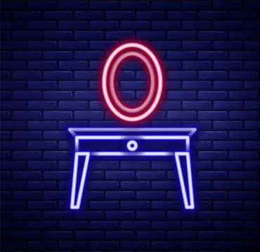 Glowing neon line Dressing table icon isolated on brick wall background イラスト素材