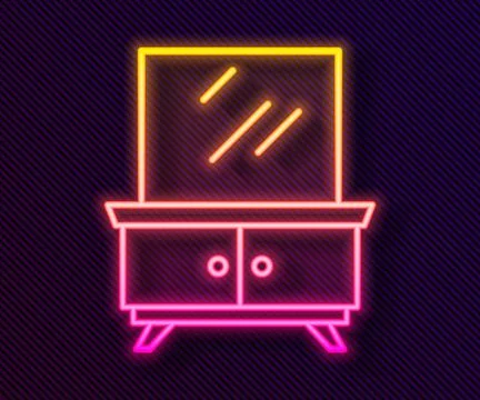 Glowing neon line Dressing table icon isolated on black background.  Vector イラスト素材