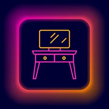 Glowing neon line Dressing table icon isolated on black background. Colorfu.. イラスト素材