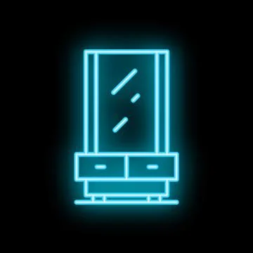 Glowing neon line dressing table icon isolated on black background. Vector .. Stock Illustration