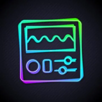 Glowing neon line Drum machine icon isolated on black background. Musical Illustrazione stock