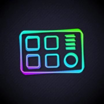 Glowing neon line Drum machine icon isolated on black background. Musical Illustrazione stock